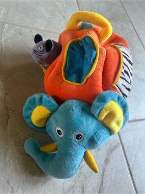 Plush elephant & squeaky mouse pajama bag carry case